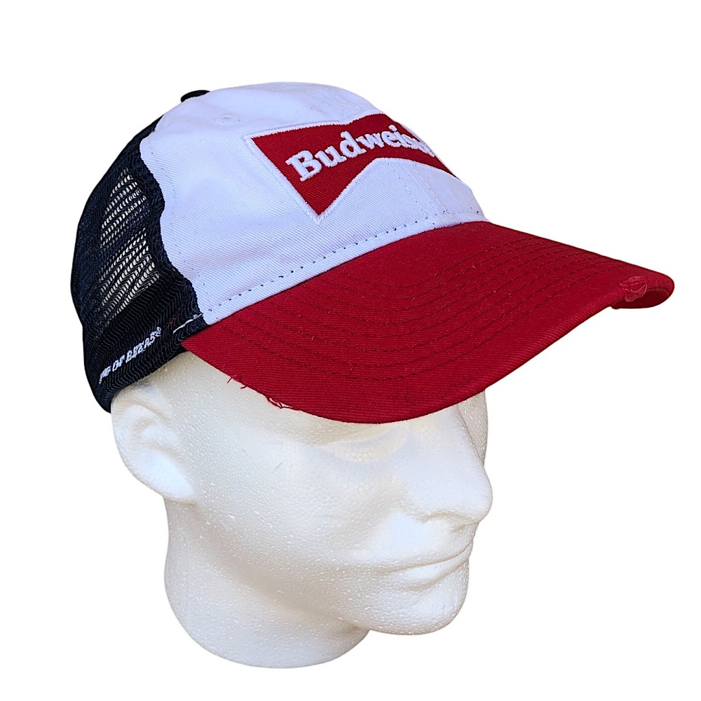 Budweiser King Of Beers Red White Blue Snap Back Distressed Trucker Hat